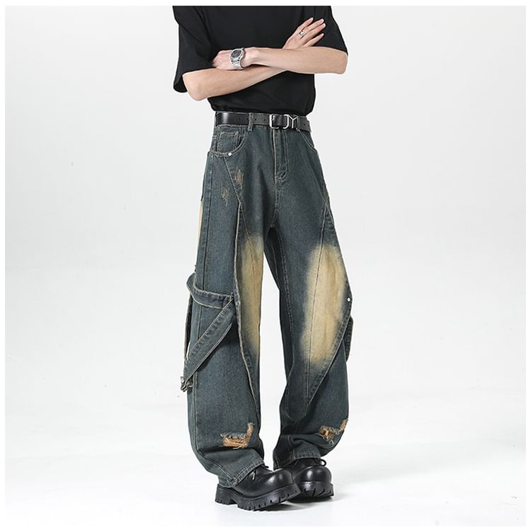 Filmas - Mid Rise Washed Distressed Loose Fit Jeans