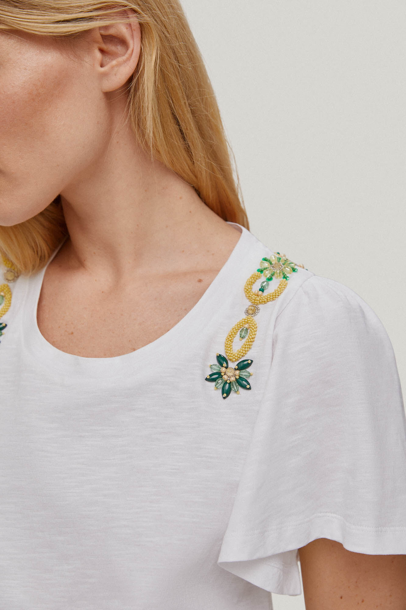 Camiseta de manga curta com strass - Off-white