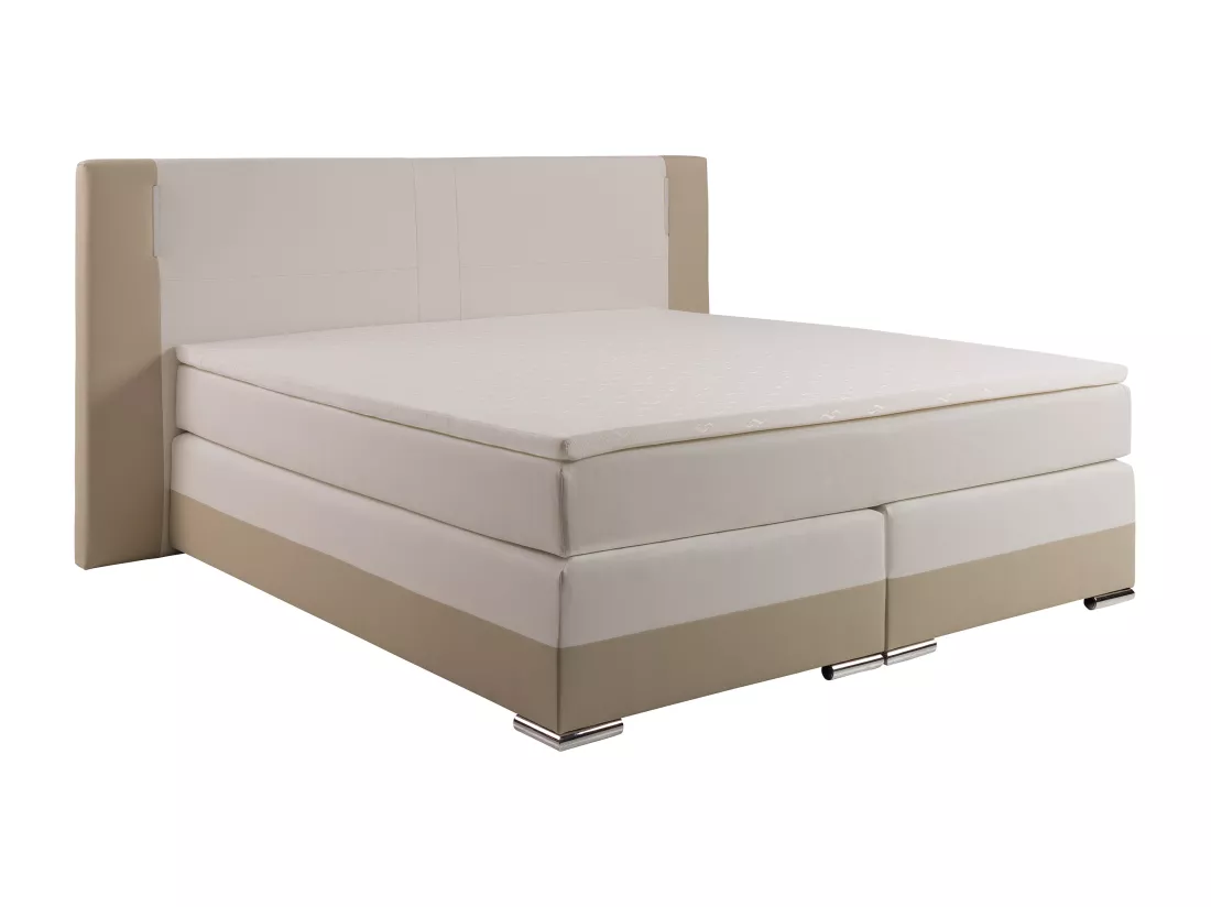 Ensemble complet boxspring tête de lit avec leds + sommiers + matelas + surmatelas - 200 x 200 cm - Simili - Crème et blanc - ASTI II de YSMÉE