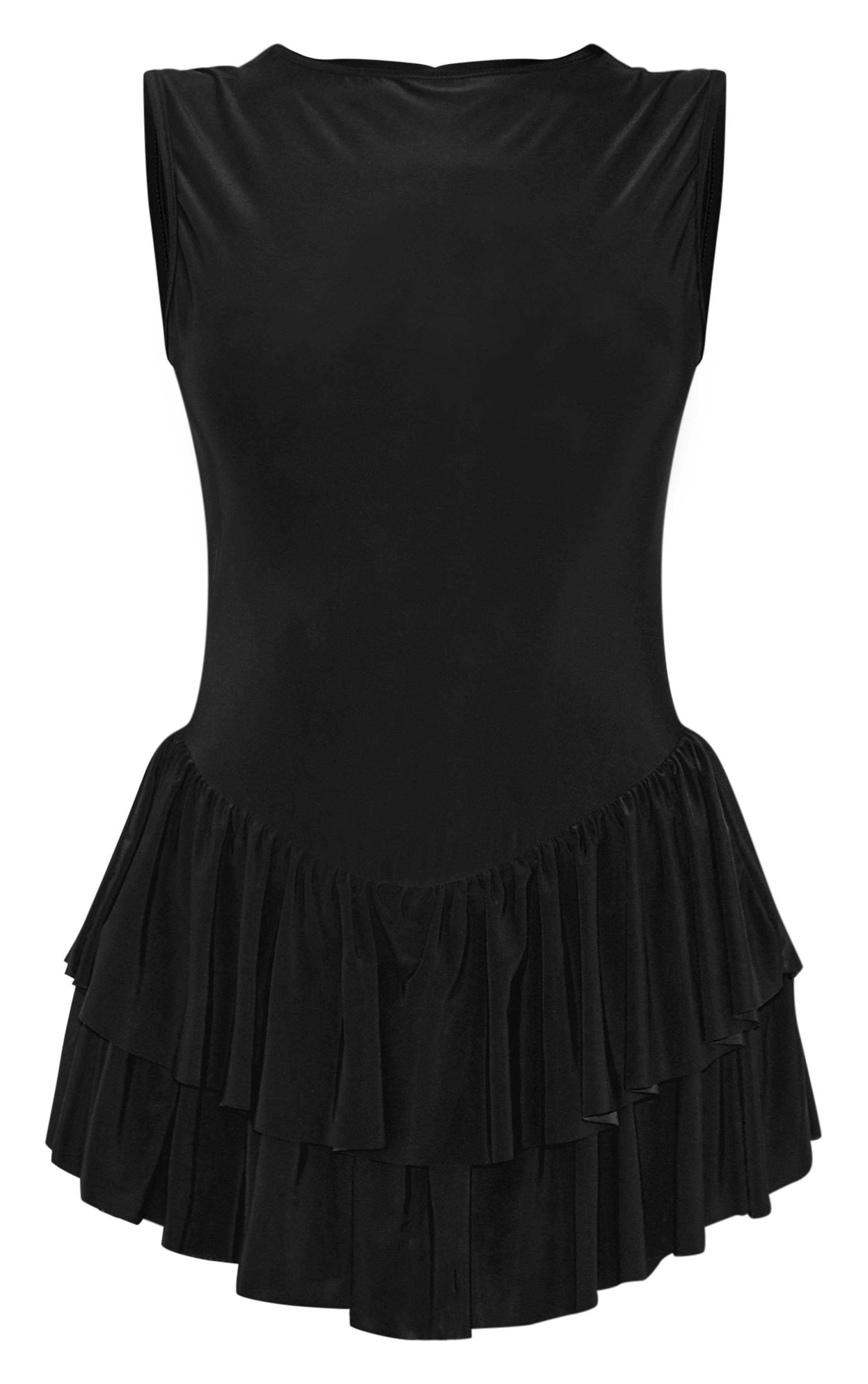 Noir Combinaison-short À Volants En Tissu Slinky