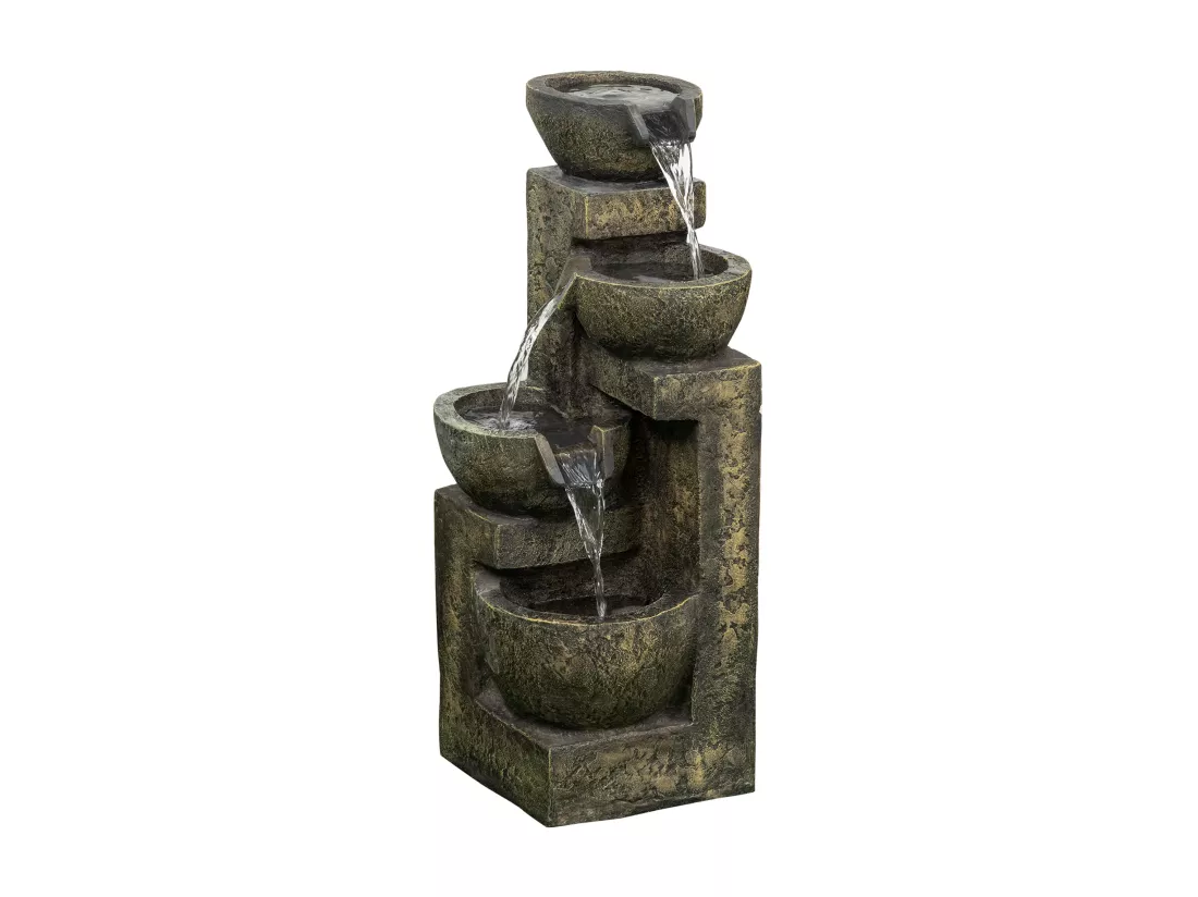 Fontaine de jardin cascade 4 pots débit réglable pompe à eau submersible incluse résine noir bronze vieilli