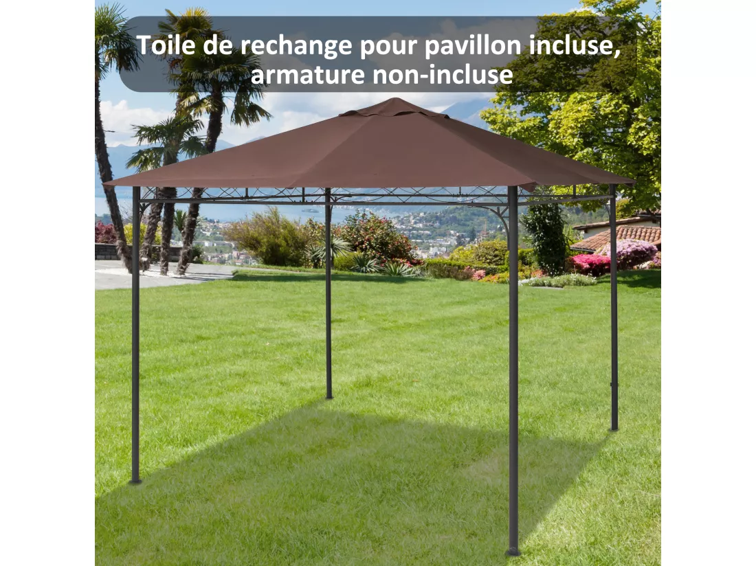 Toile de rechange pour pavillon tonnelle tente 3 x 3 m polyester haute densité 180 g/m² revêtement PA anti-UV chocolat