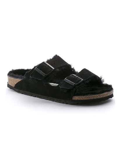 Arizona Shearling Suede Narrow Black Sandals