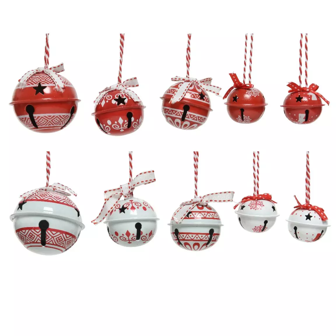 Lot de 14 grelots en fer (H6 cm) Blanc et Rouge