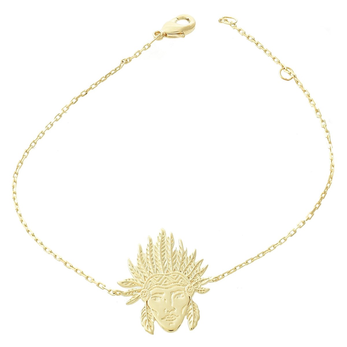 Bracelet tête d'indien d'Amérique amérindien coiffe plume Plaqué OR 750 3 microns