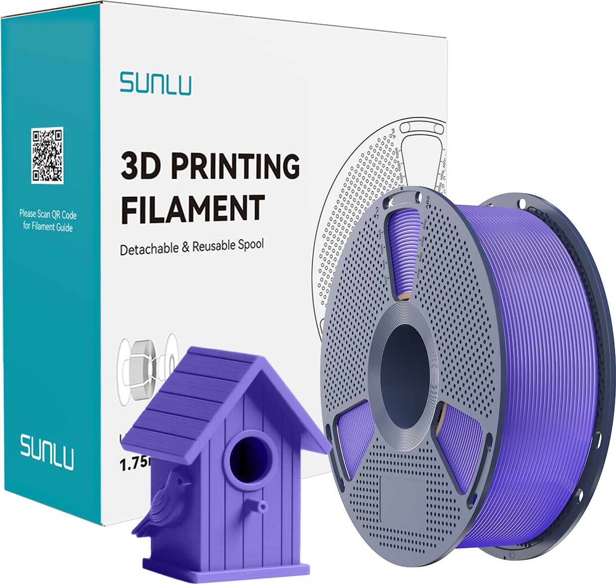 SUNLU  ASA Lavender Purple, 1,75 mm / 1000 g    Leicht zu druckendes ASA Filament in Lavender Purple