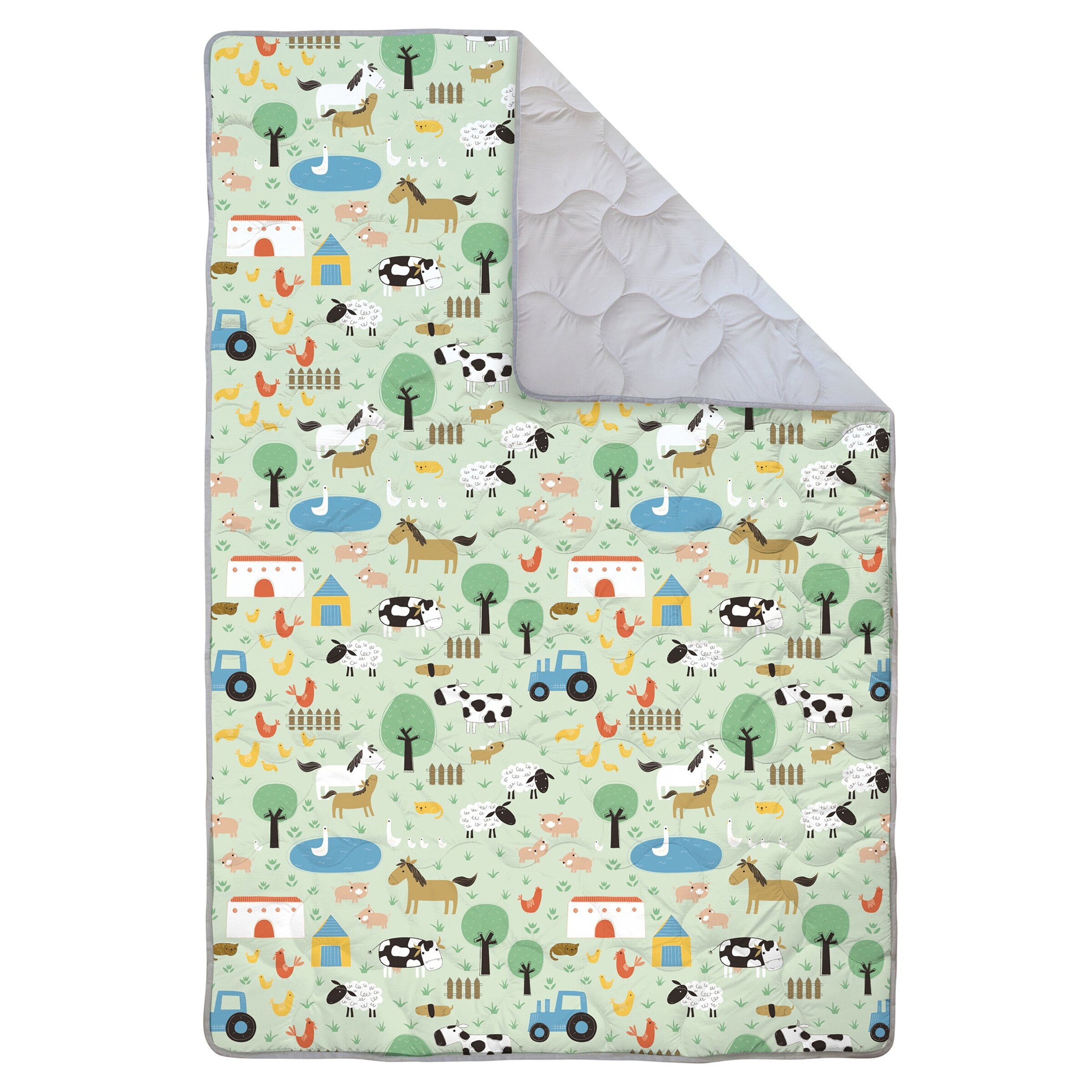 BORNINO HOME Krabbeldecke Jumbo mit wasserfester Unterseite 140x200 cm grün / Am Bauernhof