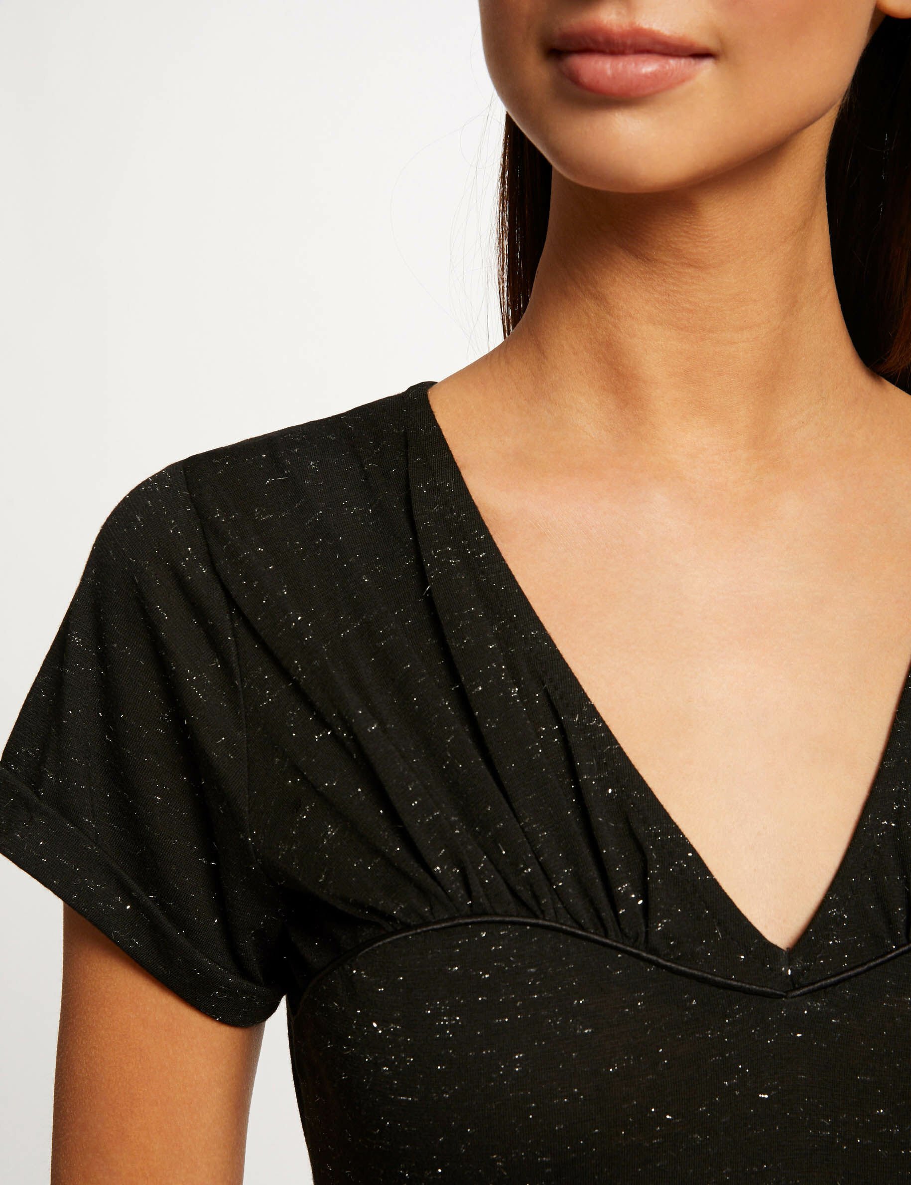 T-shirt manches courtes col en V noir femme - noir