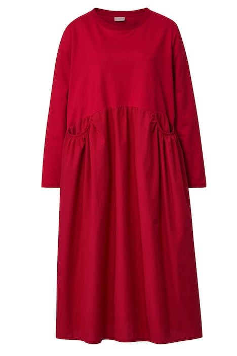 Midikleid, A-Line, Materialmix, Rundhals, Langarm, Quernaht