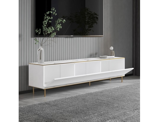 CONCEPT1 - Meuble TV Imaj Marbre Blanc, Or 180 x 45,2 x 35