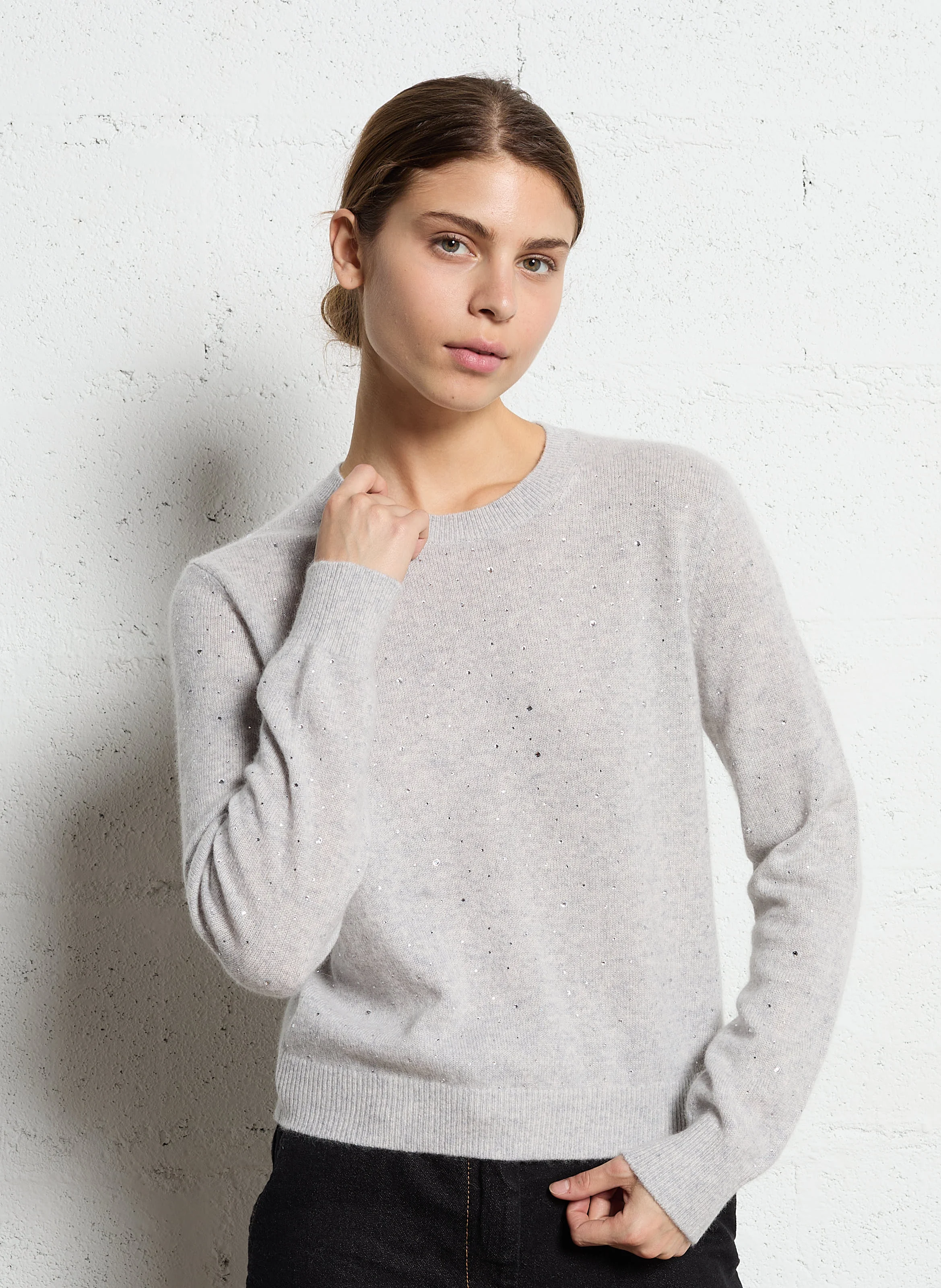 Pull strass en cachemire | Gris