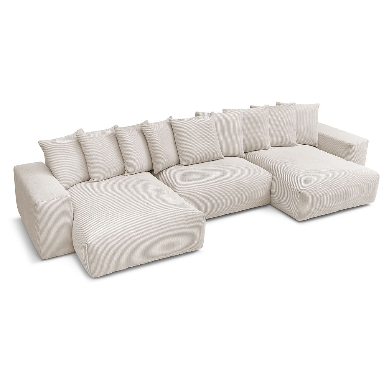 Bobochic Canapé panoramique fixe ultra moelleux voltaire velours côtelé beige - 420x174x75 cm