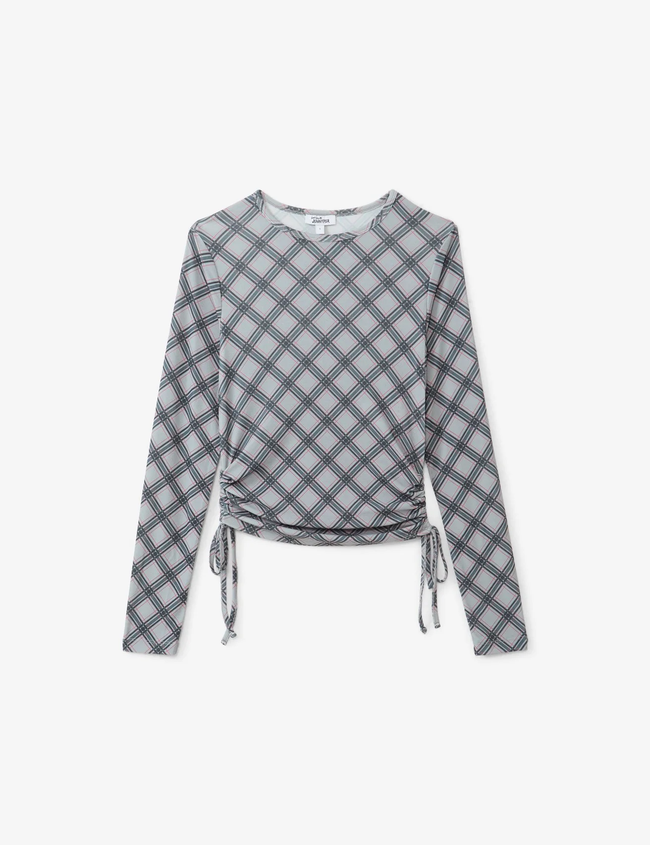 Top à carreaux avec liens gris et rouge