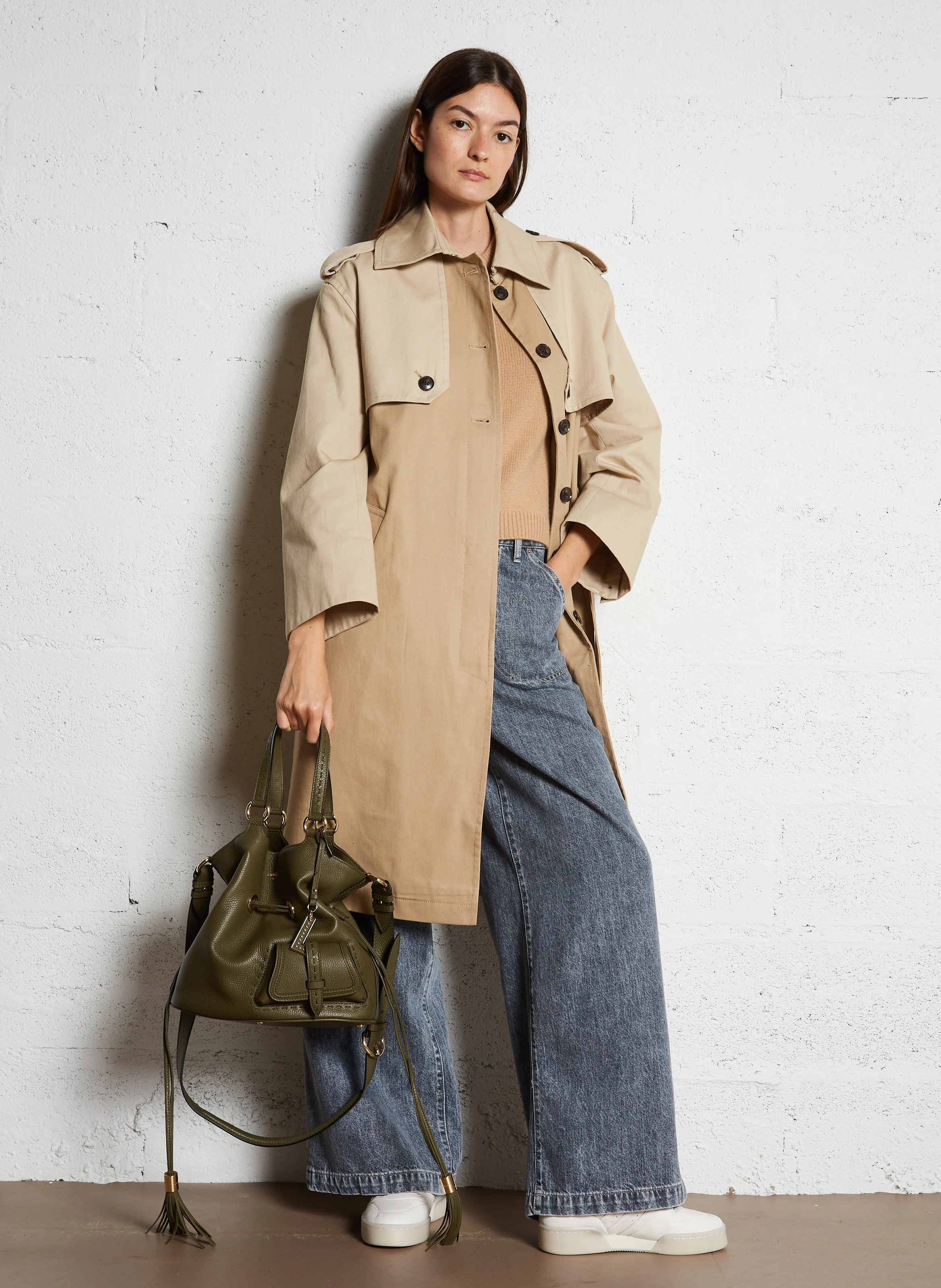 Sac seau en cuir grainé | Kaki