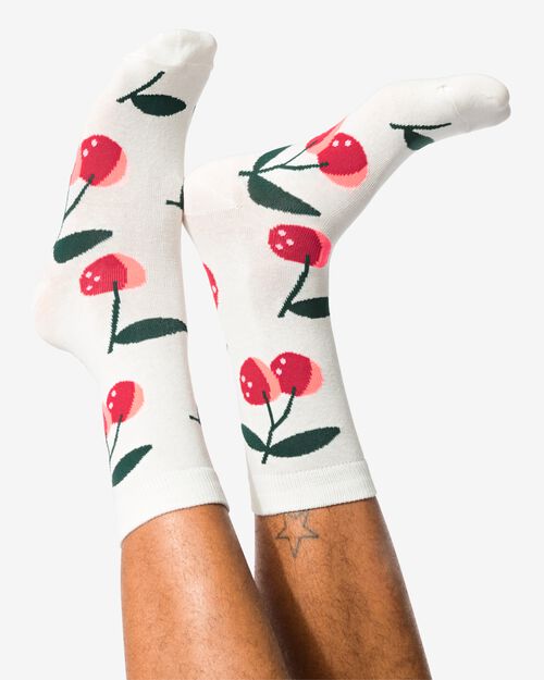 chaussettes like you cherry much  blanc cassé