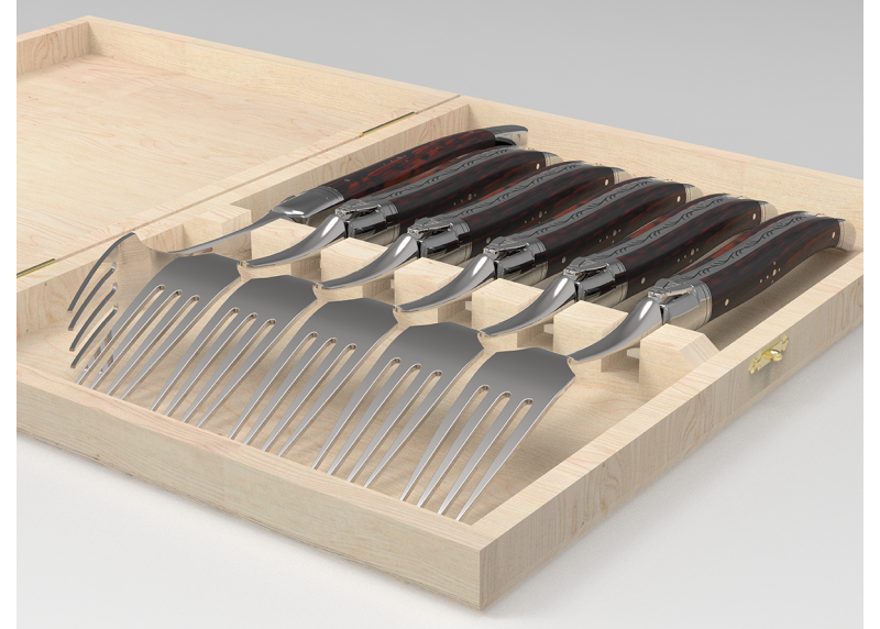 Service de 6 fourchettes Laguiole avec un manche en bois d'amourette et mitres en acier inoxydable