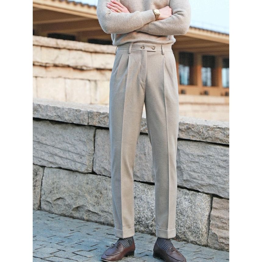 Nightbell - Mid Rise Plain Straight Leg Dress Pants