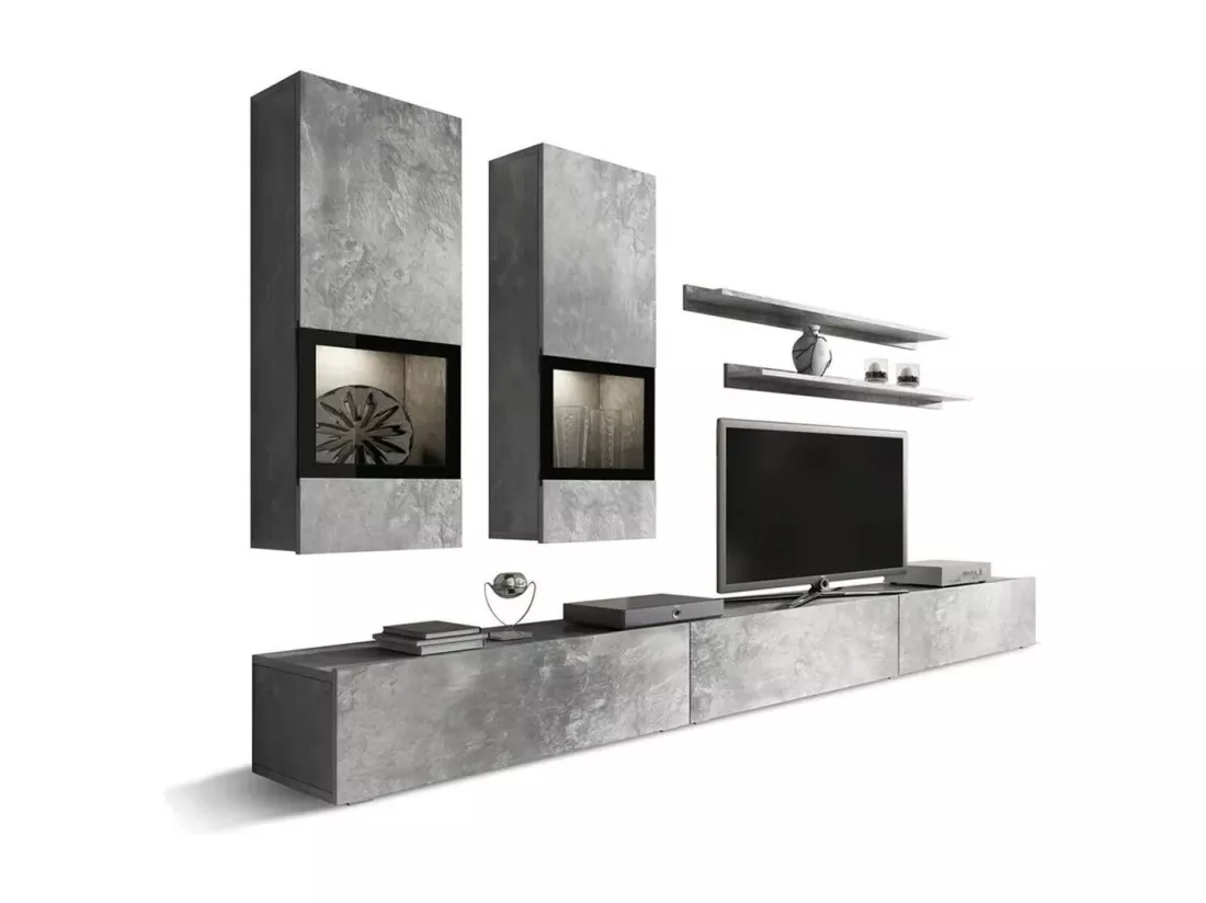 Ensemble meubles de salon design collection RAMOS. Coloris gris effet béton.
