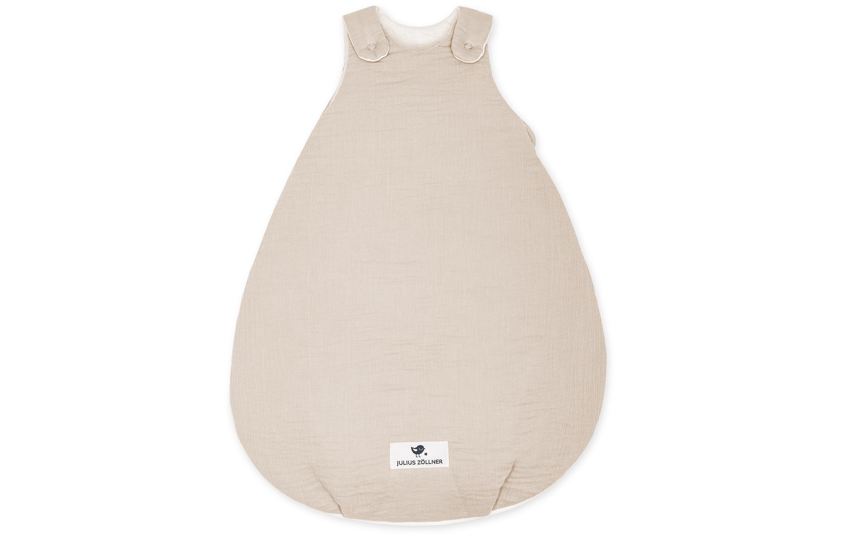 Baby-Ganzjahresschlafsack Musselin Sand Gr. 62/68Babyschlafsack mit Klimavlies und verstellbaren Trägern
