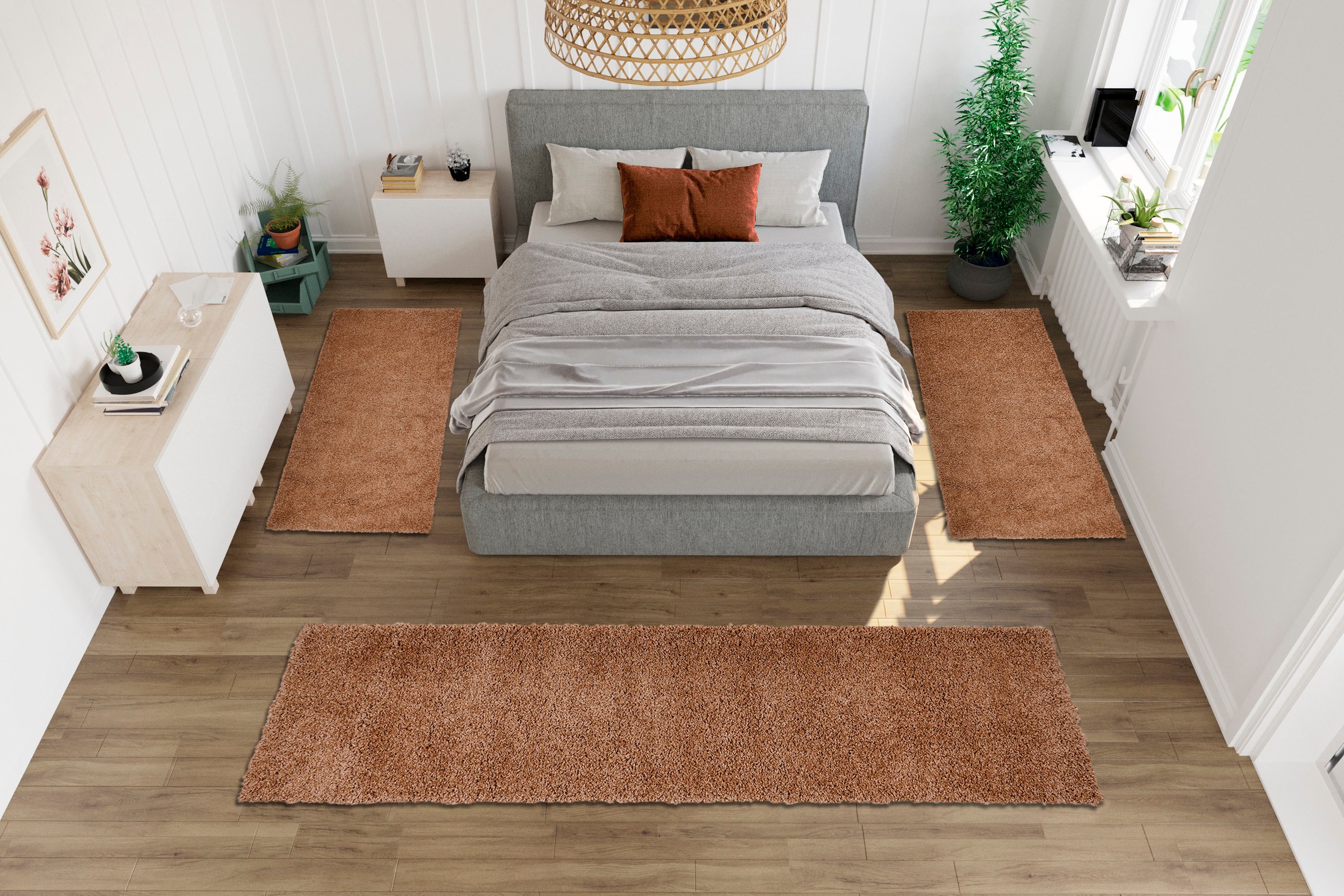 Bruno Banani Bettumrandung »Shaggy Soft« Höhe 30 mm 3 Stk. tlg. gewebt, Uni-Farben, besonders weich, Bettvorleger, Läufer-Set