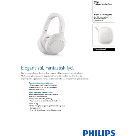 Philips TAH8506WH On-Ear hovedtelefoner BT ANC - hvid