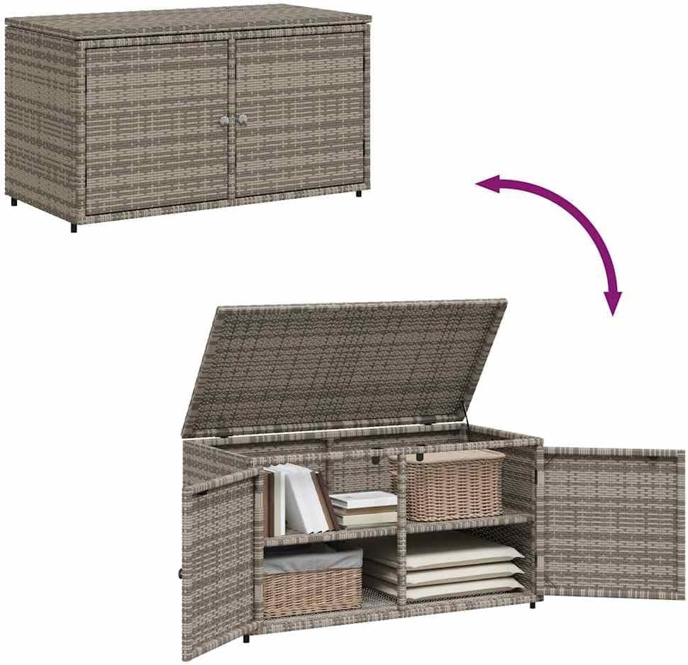 vidaXL Gartenschrank, Geräteschrank mit viel Stauraum, Beistellschrank Schrank mit Türen, Balkonschrank Terrassenschrank, Grau Poly Rattan