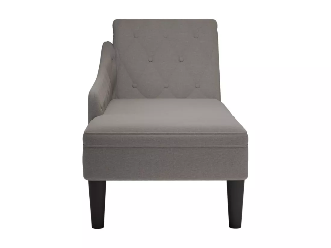 Fauteuil long avec coussin et accoudoir droit taupe tissu