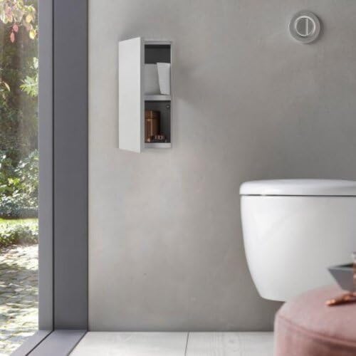 EMCO Asis Plus Unterputz-WC Modul mit Toilettenpapierhalter, Bad Schrank für unsichtbaren Stauraum mit Push to Open und 2 Fächern, Türanschlag Links, Papier Seitlich