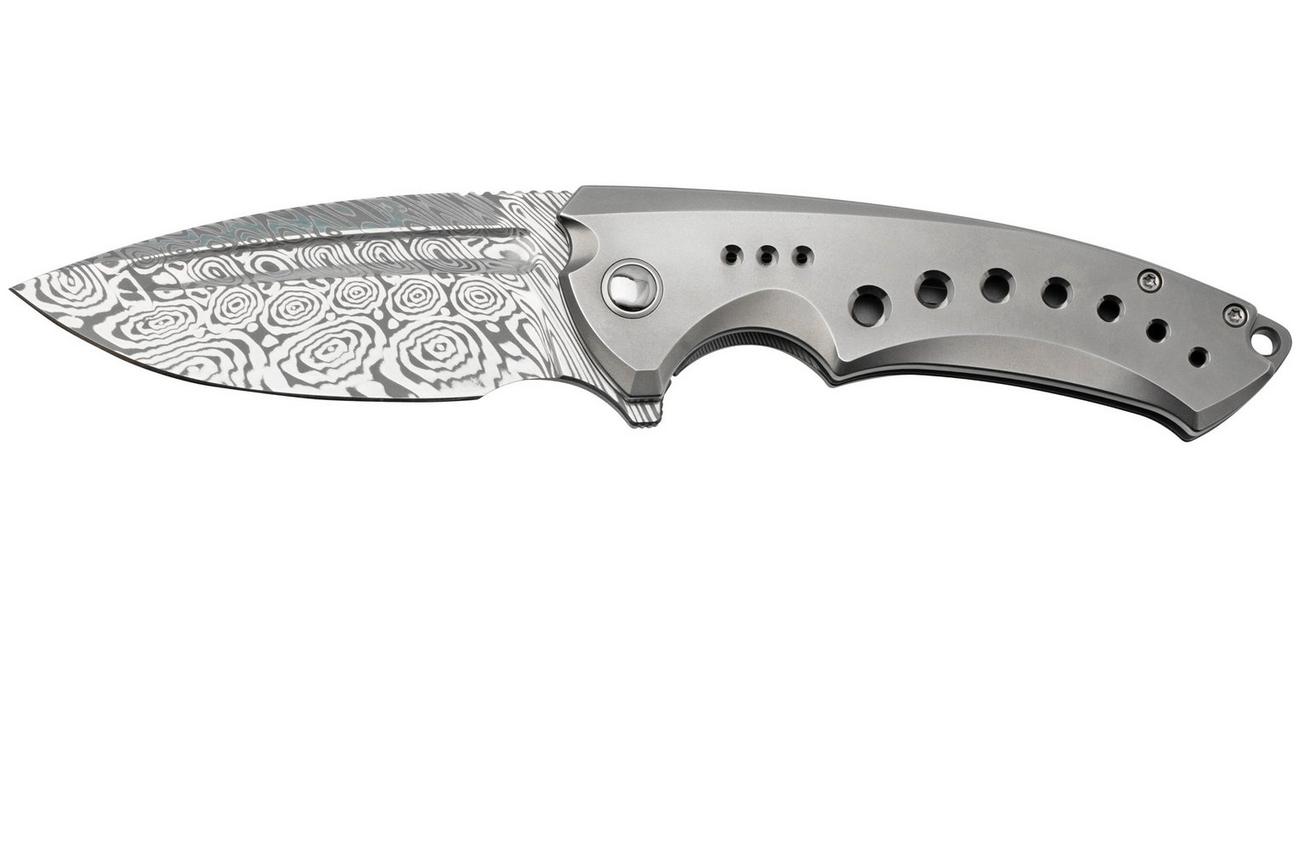 WE Knife Nexusia WE22044-DS1 Bead Blasted Titanium, Heimskringla Damaststeel, zakmes