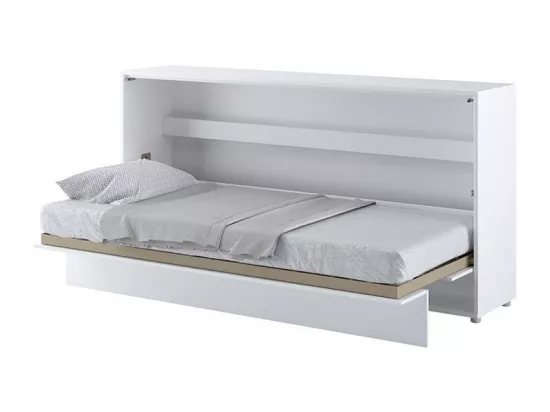 Lit escamotable horizontal avec étagères blanc mat Noby 90x200-Avec Led sans veilleuses