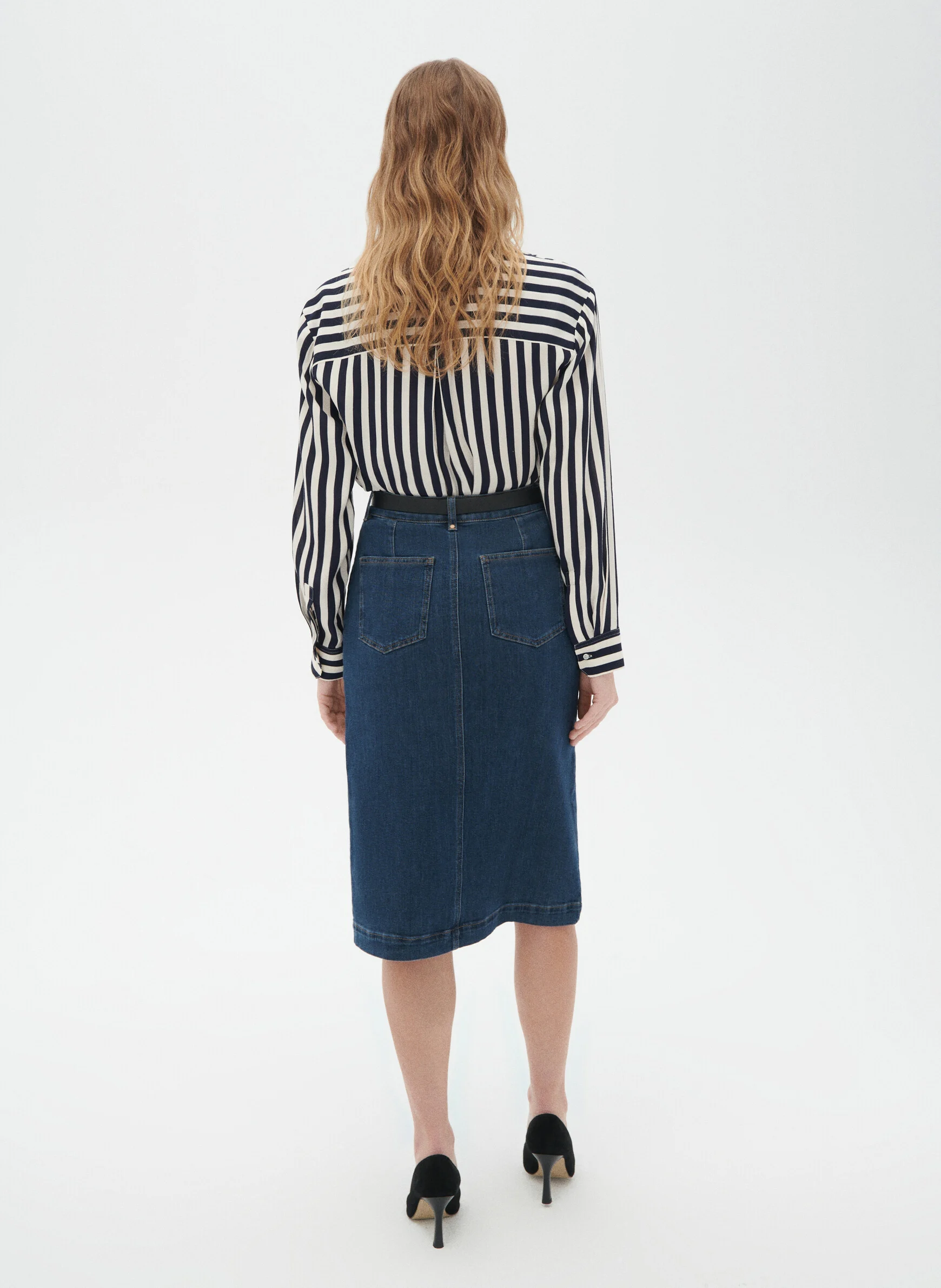 JLUCIANA - Jupe midi taille haute en jean| Bleu
