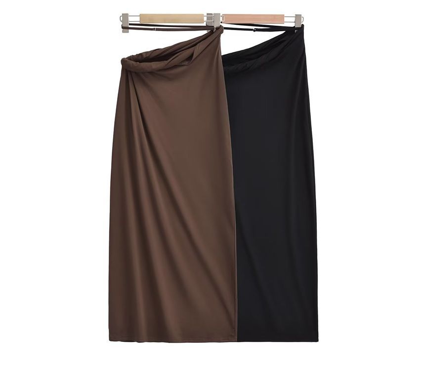 Hollahop - Hoge taille effen asymmetrische maxi H-lijn rok