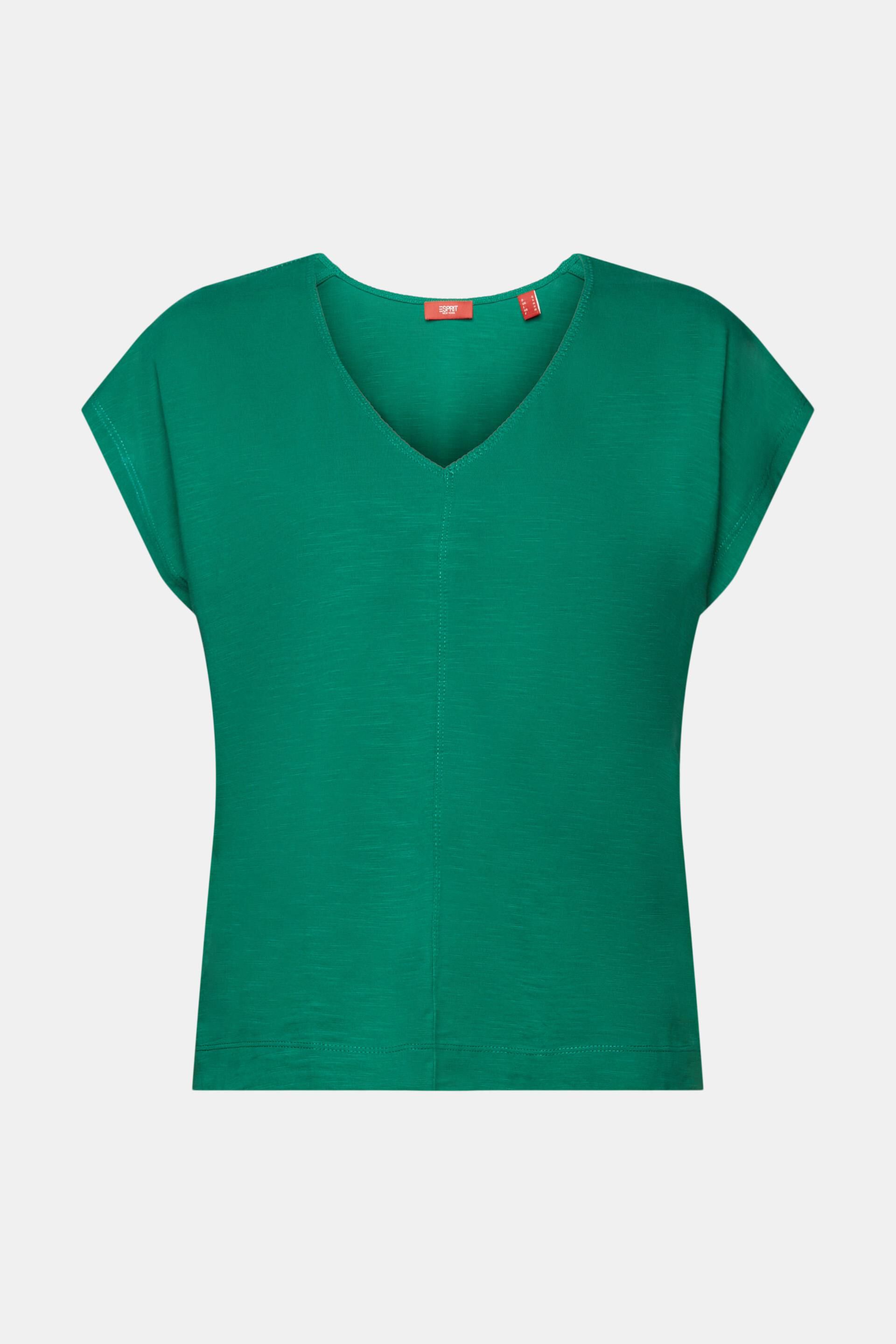 T-shirt à encolure en V orné de surpiqûres décoratives, 100% coton