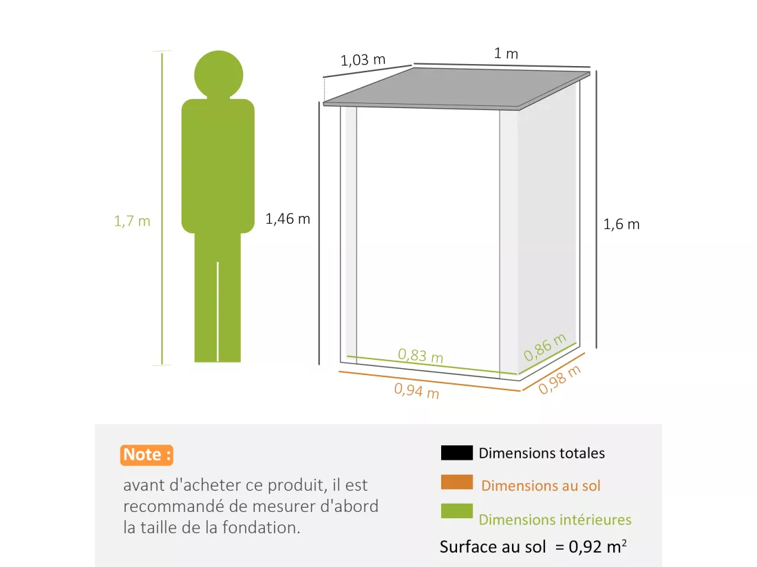 Abri de jardin - remise pour outils - cabanon porte verrouillable - dim. 1L x 1,03l x 1,6H m - tôle d'acier ondulée taupe