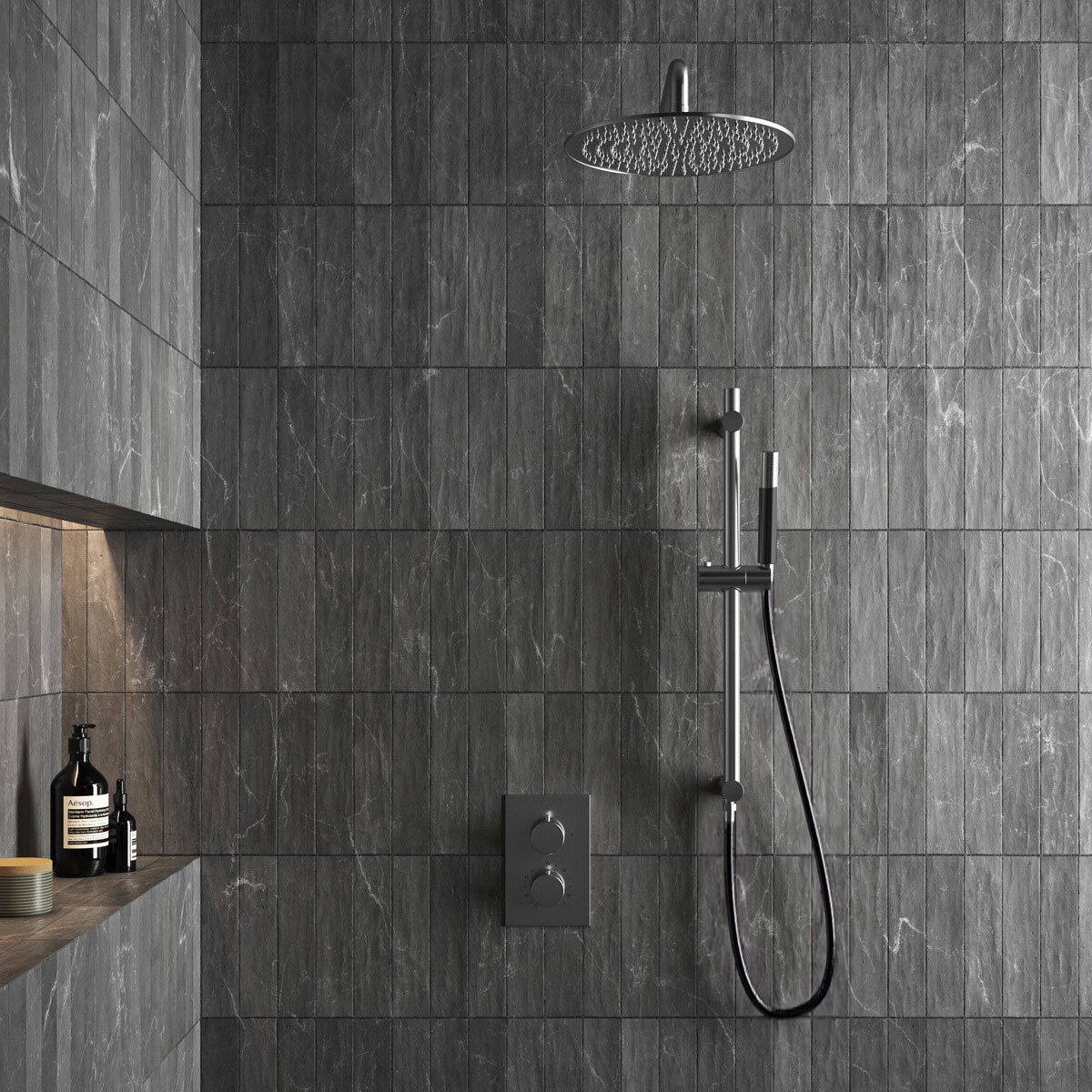 Saniclear Exclusive Pro inbouw regendouche 20cm met wandarm, glijstang en staafhanddouche RVS