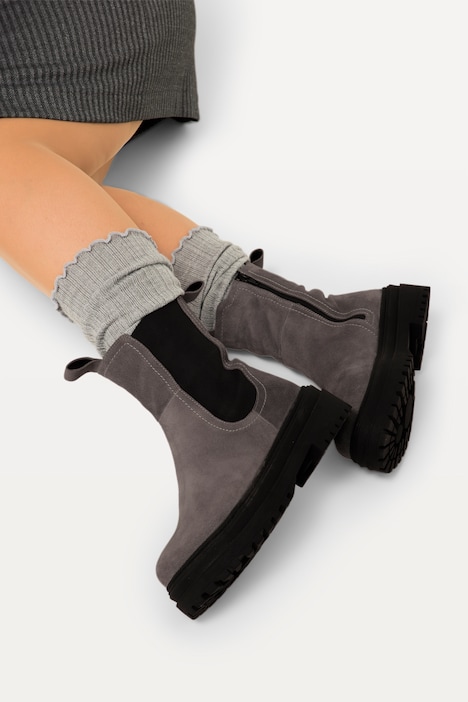 Lederboots, Elastikeinsatz, Veloursleder, Zipper, Weite H