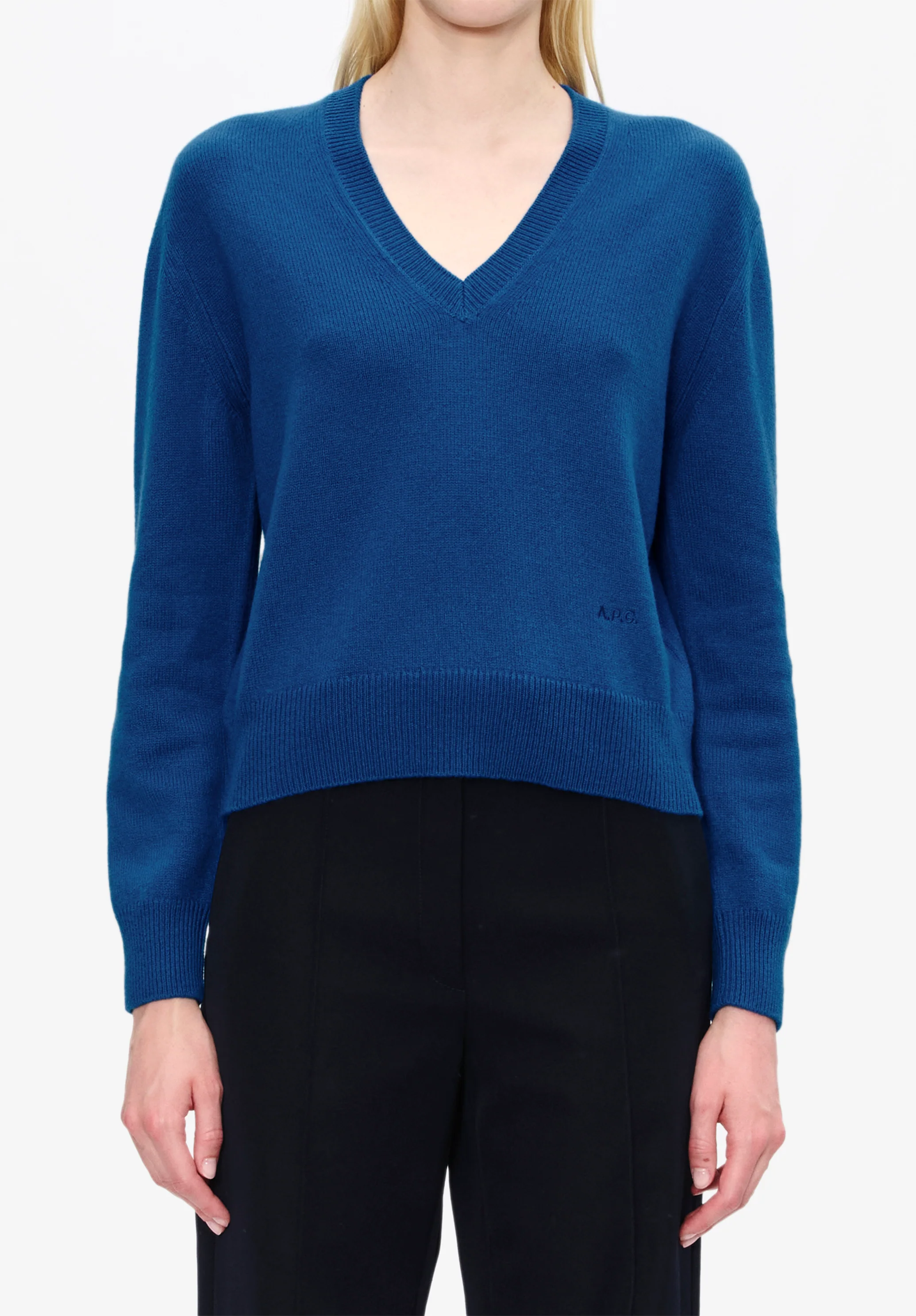 pull col v - Bleu
