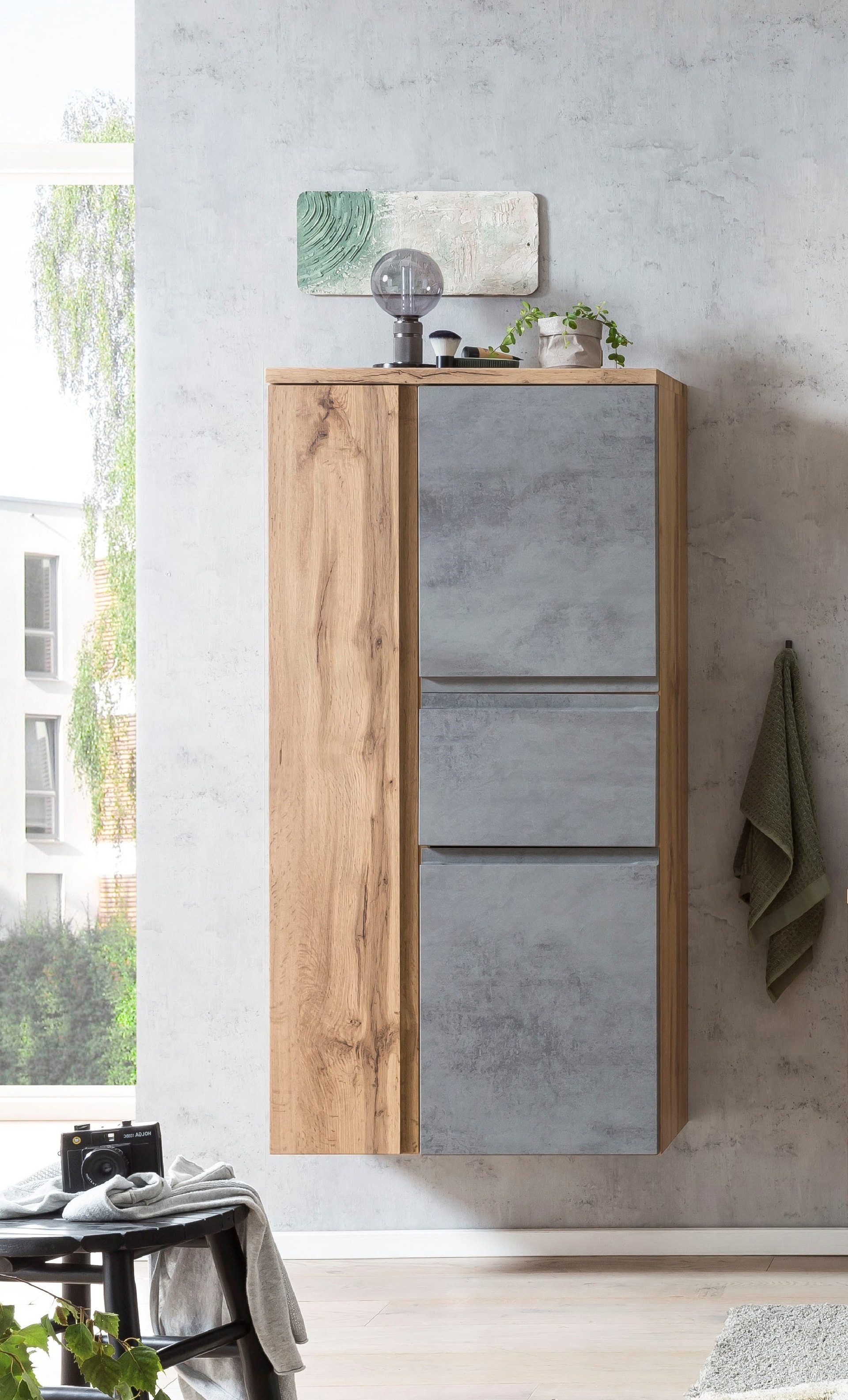 Midischrank Gent hellgrau/braun B/H/T 65x130x35 cm