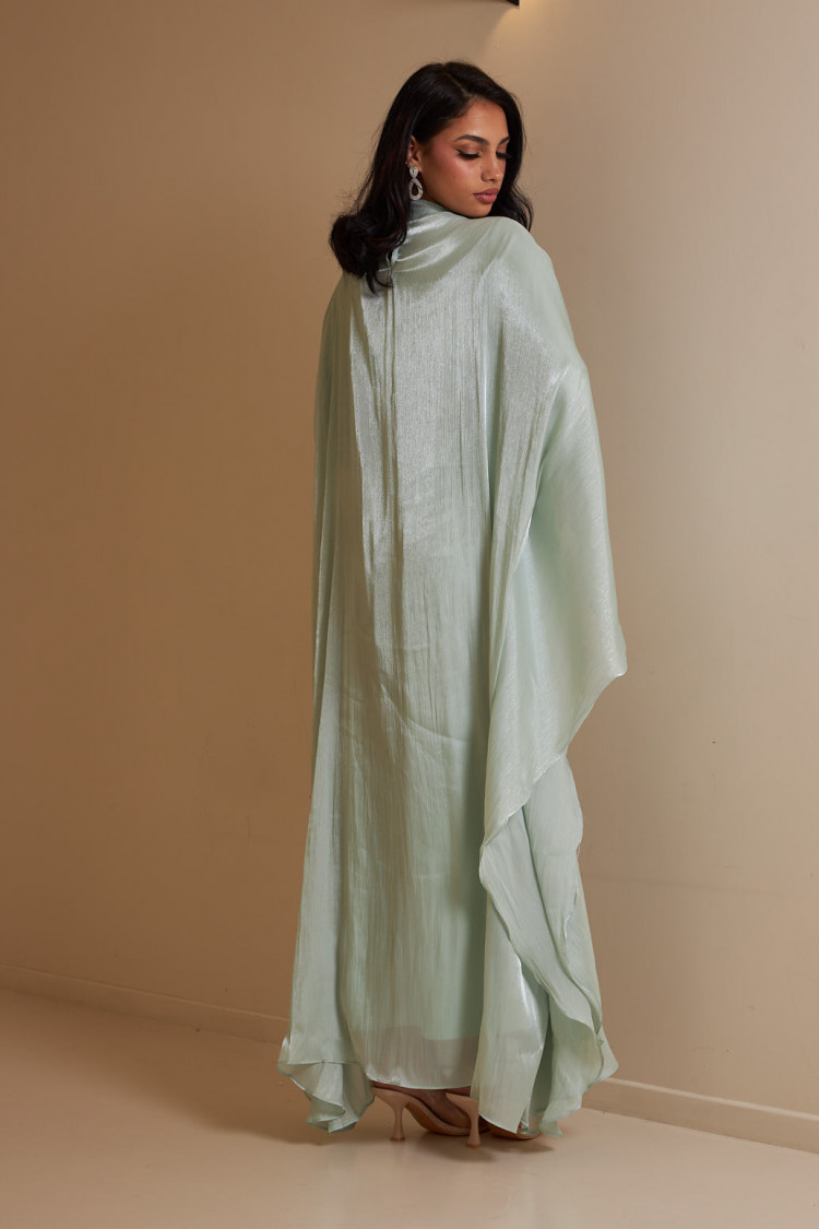 Ensemble 2 pièces robe + gilet à enfiler satiné vert