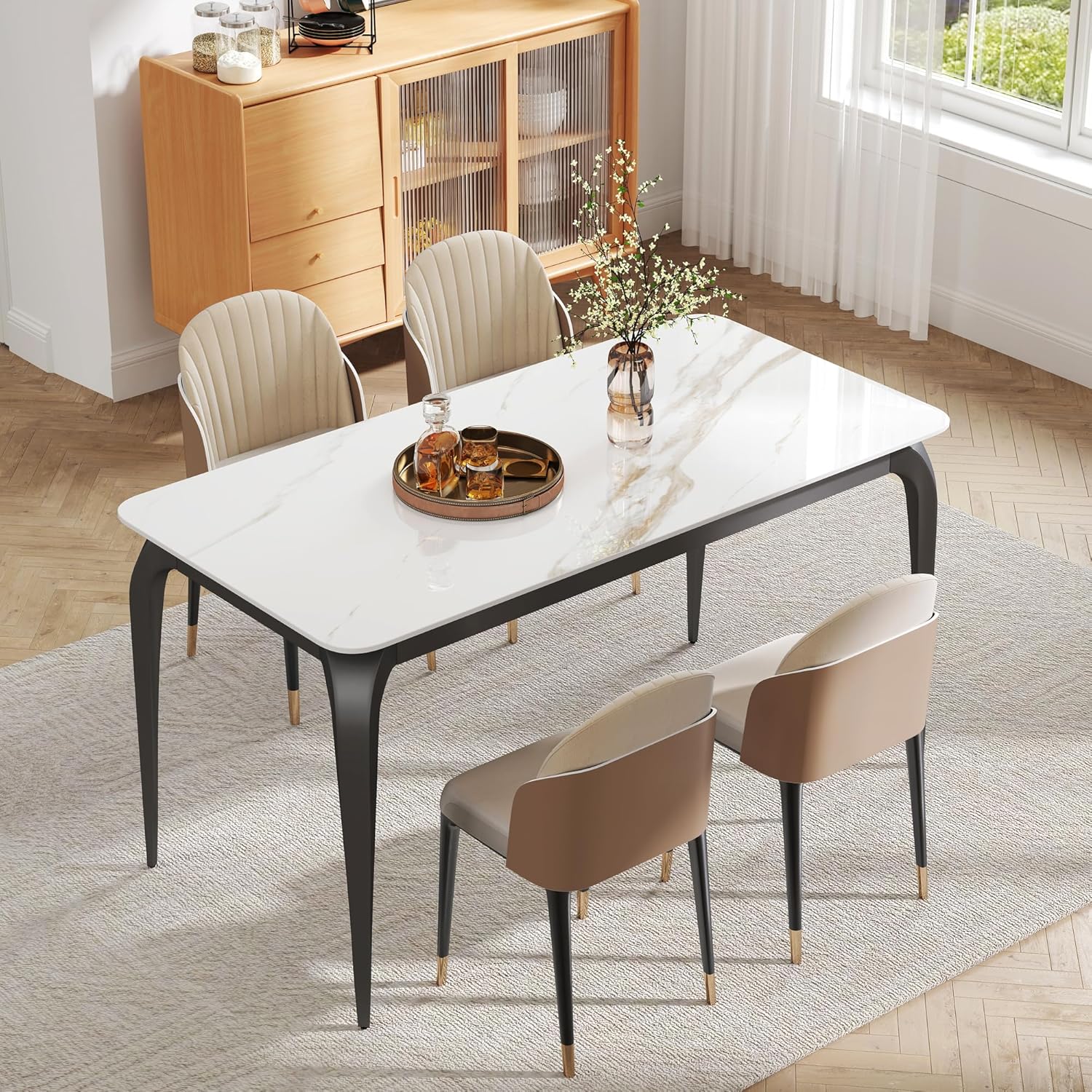 ZL ZELing Esstisch 140x70 cm, Küchentisch für 4-6 Personen, Keramik Esszimmertisch modern, Sinterstein, weiß, Kratzfest, Abriebfest, pflegeleicht, für Wohnzimmer, Küche, Schreibtisch