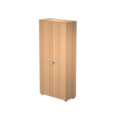 Bibliothèque haute Trend - L80xP35xH180 cm - 2 portes en mélaminé avec serrure - imitation hêtre