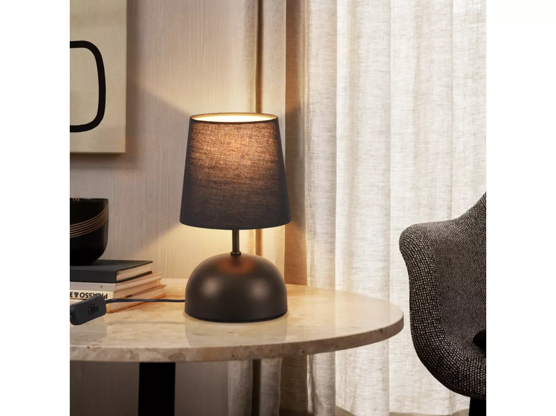 NETTLIFE Lampe de table de chevet lot de 2 avec câble noire petite tissu design moderne