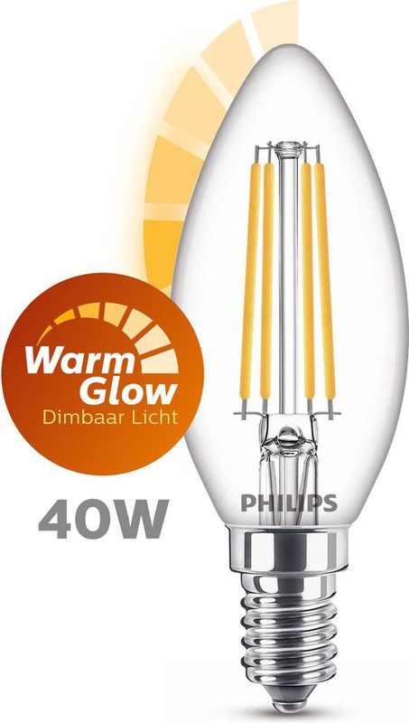 Philips - Led Classic 40W B35 E14 - Dimbare Verlichting - Transparant Glas