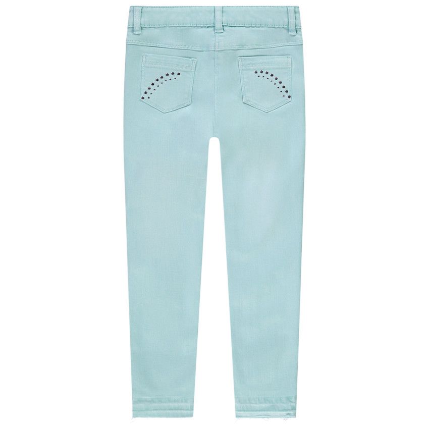 Jean slim uni en denim avec rivets décoratifs pour fille - Vert