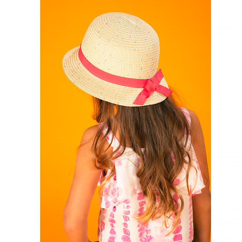 Chapeau effet paille détails sequins pour fille - Ecru