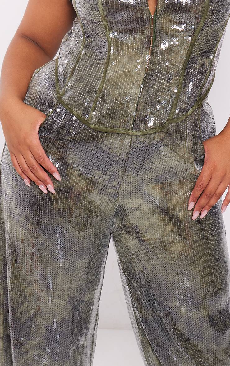 Kaki Pantalon Large À Paillettes Grande Taille