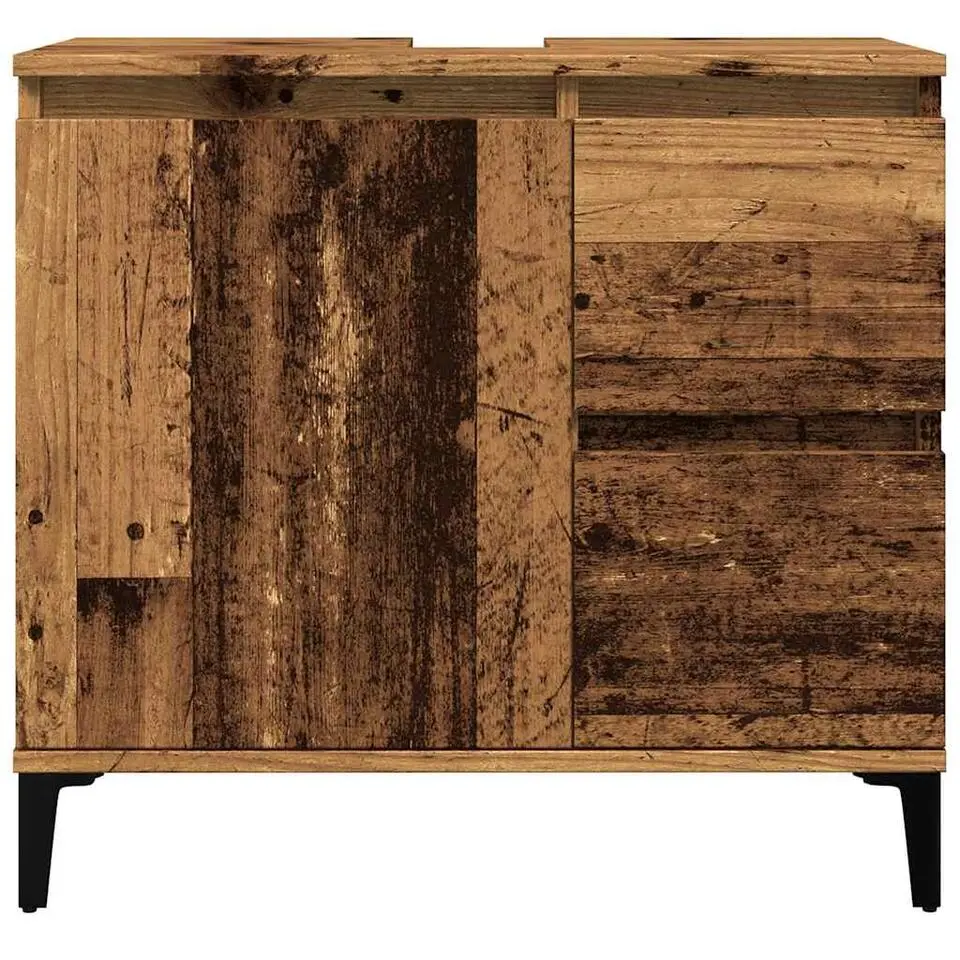 vidaXL - Wastafelonderkast - 1 deur 2 lades - Oud hout - Hout - 65x33x60 cm