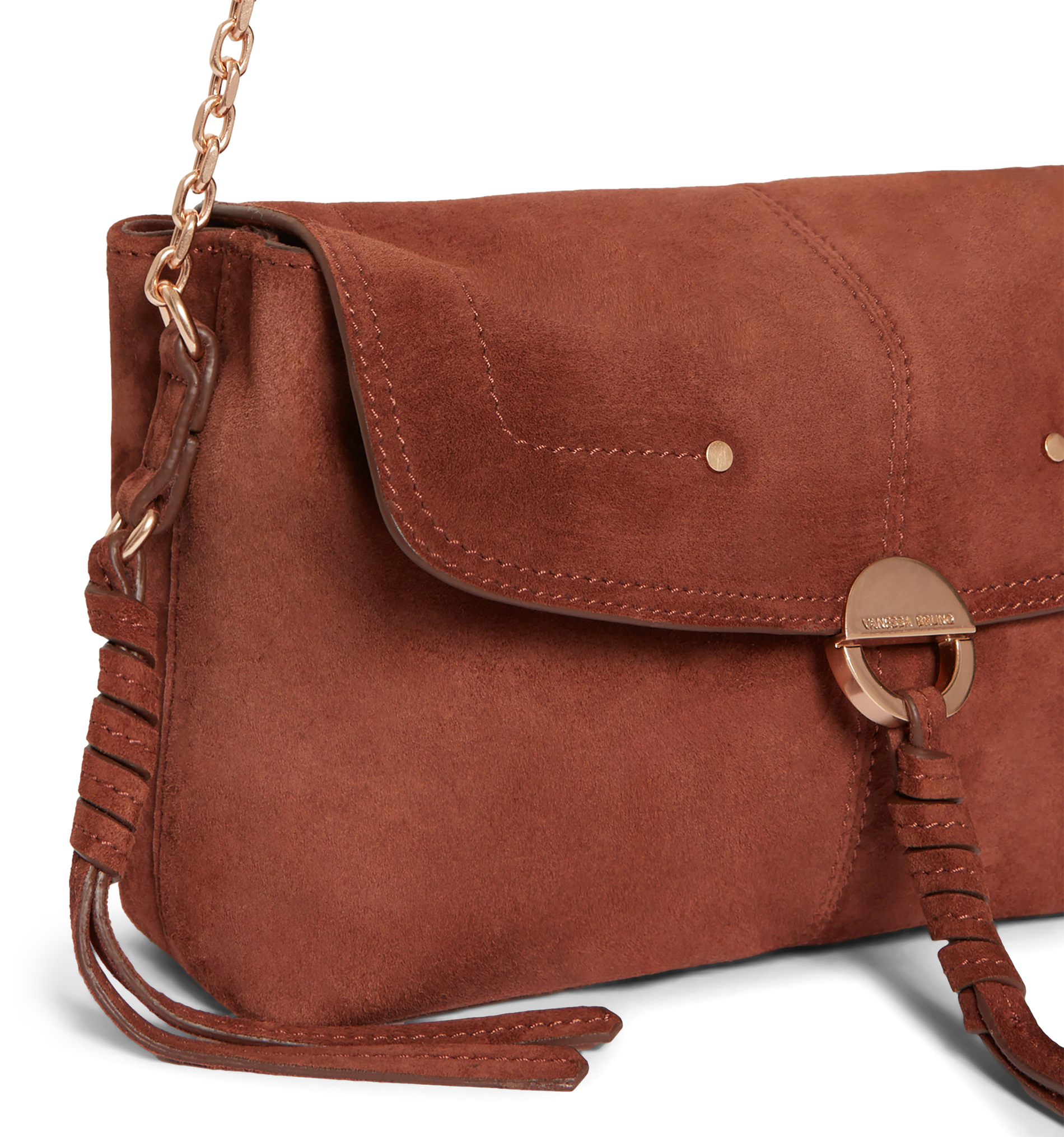 CLUTCH - Sac porté épaule en cuir velours| Marron