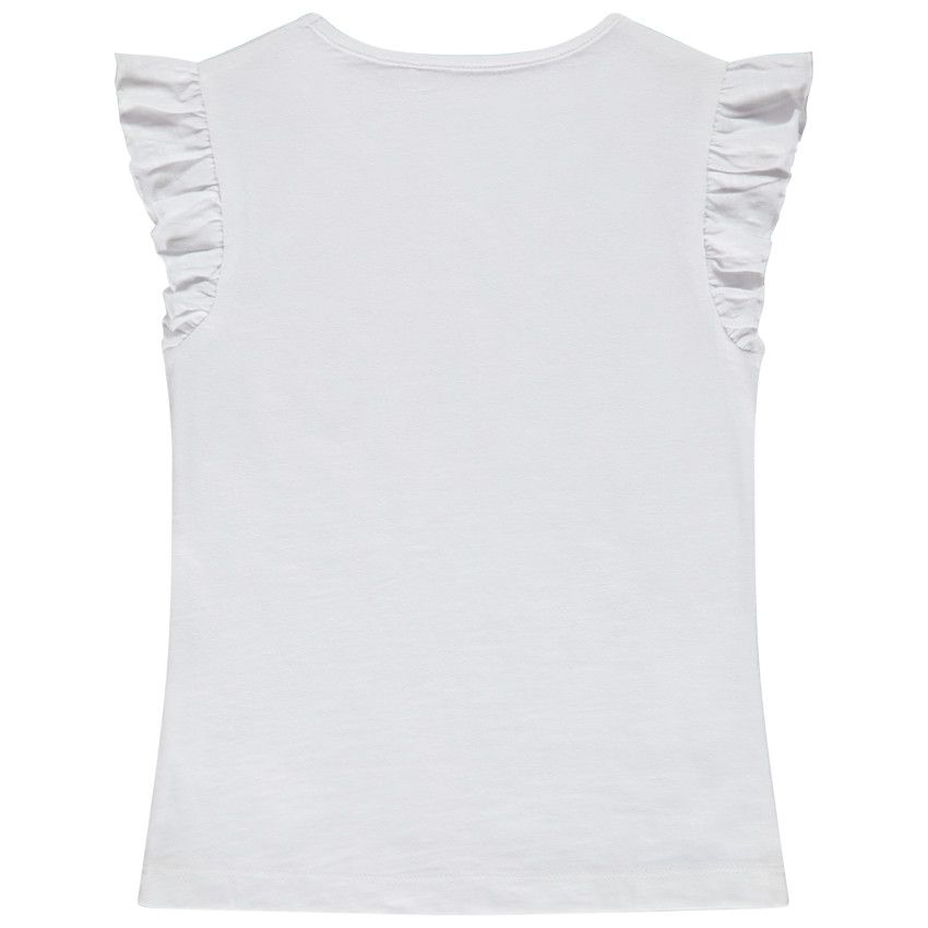 T-shirt manches courtes volantées en jersey avec print fantaisie pour fille - Ecru