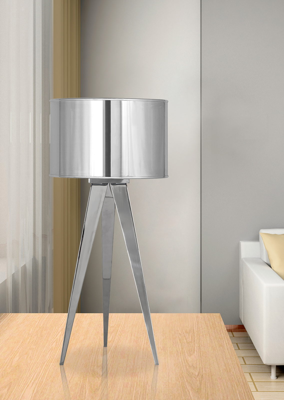 Hockerleuchte TRIPOD - chromfarben - 61,5 cm